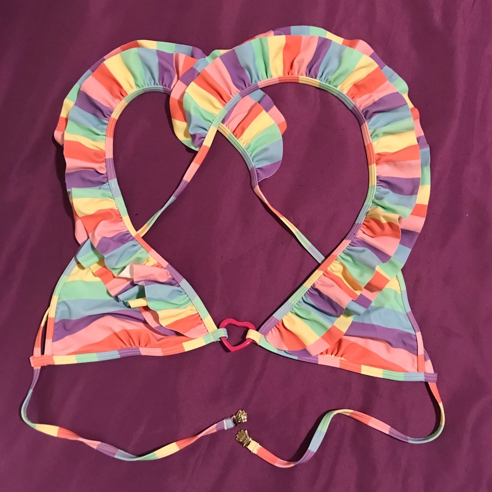 Lazy Oaf Frilly Rainbow Bikini Top
